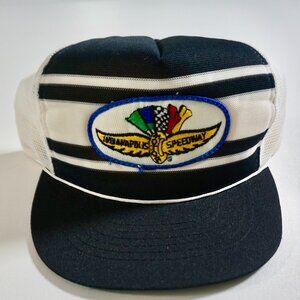 Vintage Indianapolis Motor Speedway Trucker Hat Snapback Cap Striped Black White